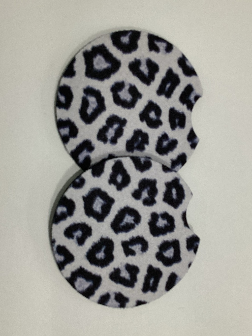 Leopard Print Round‎ Car Coasters - Black & White